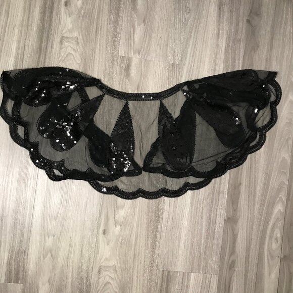 WOMENS MANTILLA BLACK SEQUIN SHAWL SHEER SCARF CAPE SHRUG FESTIVAL COACHELLA - Picture 7 of 8